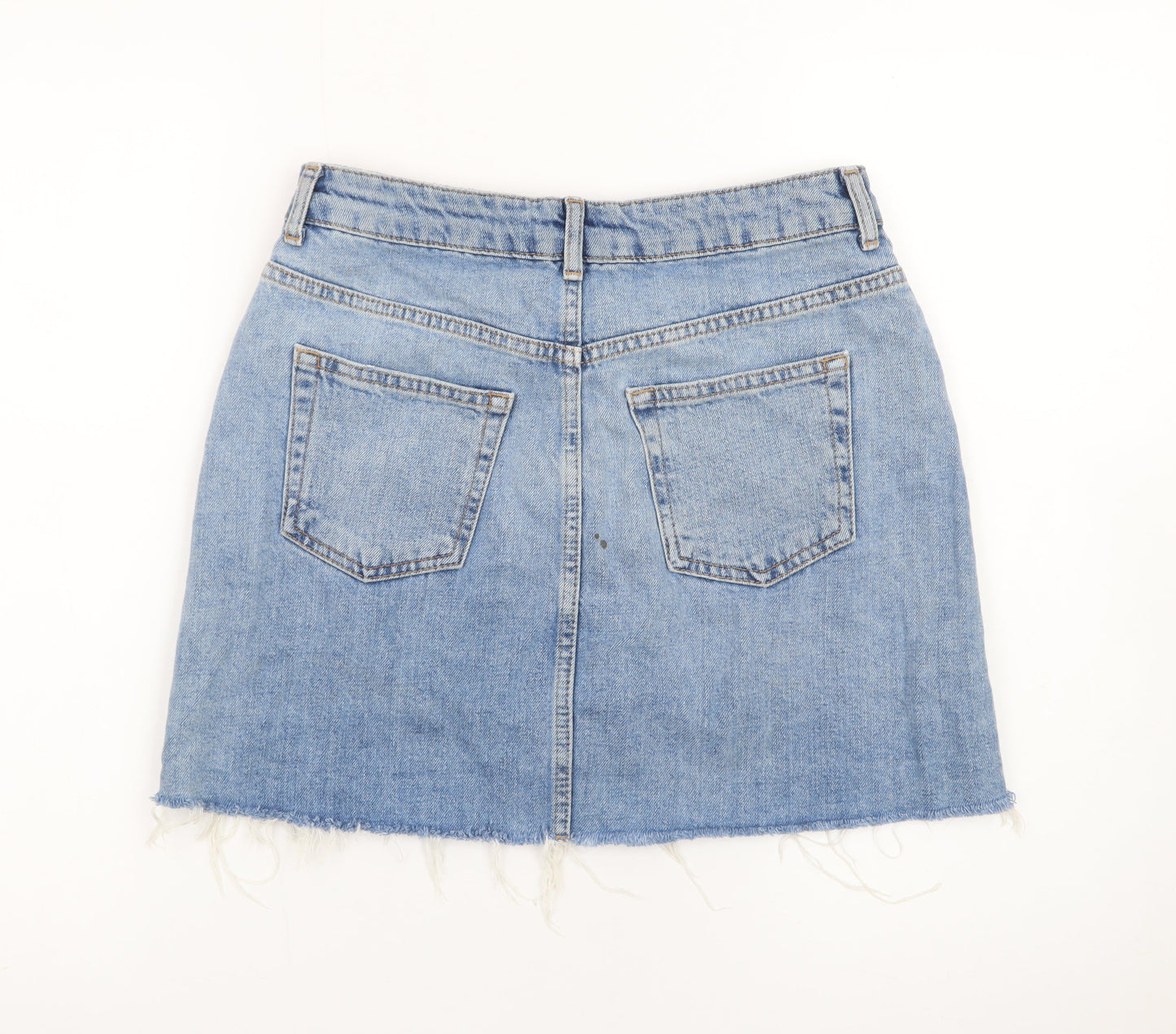 Topshop Women Blue Denim Mini Skirt Size 10 Cotton Frayed Hem