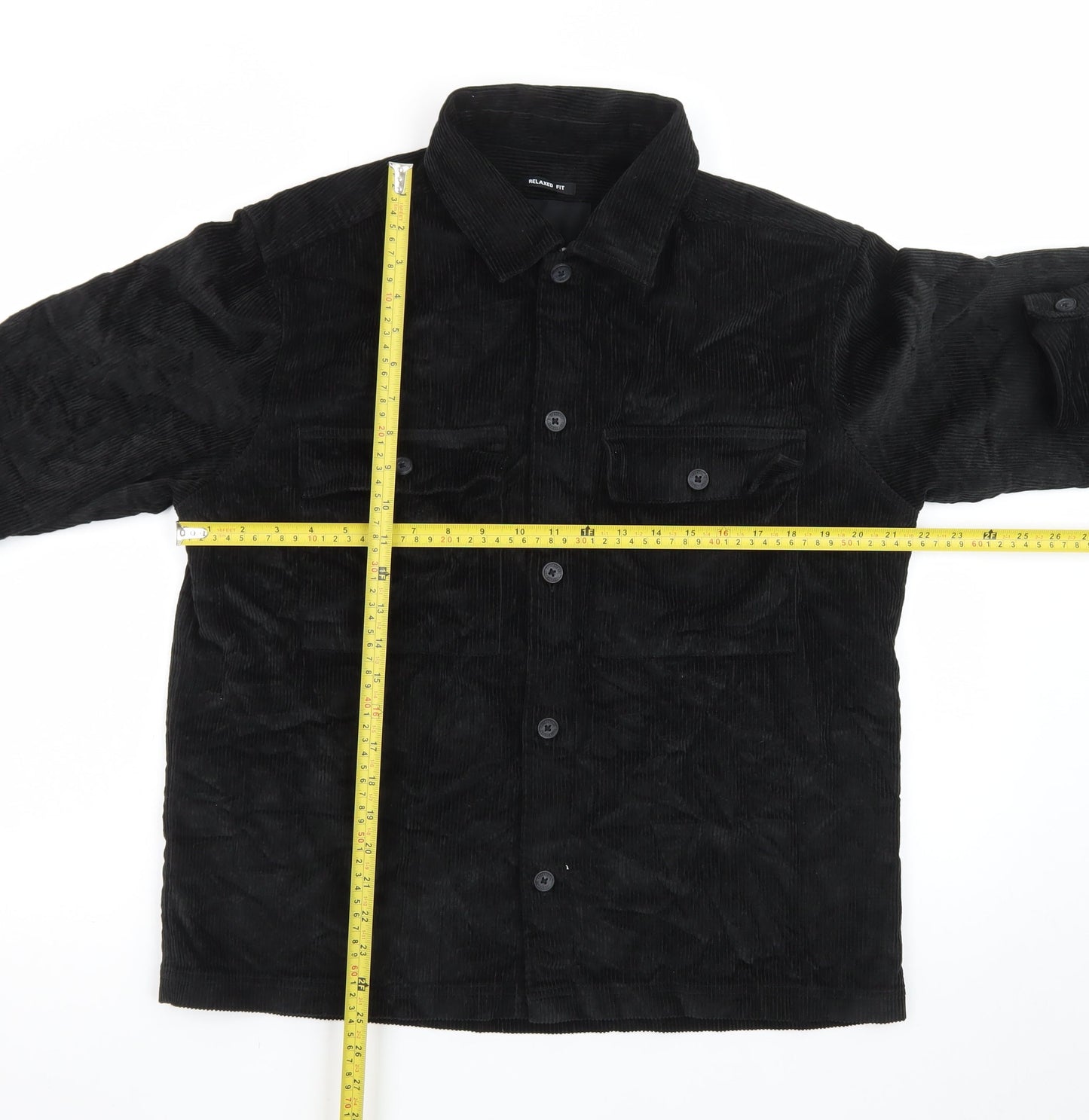 Threadbare Men's Black Corduroy Relaxed Fit Button-Up Shirt M