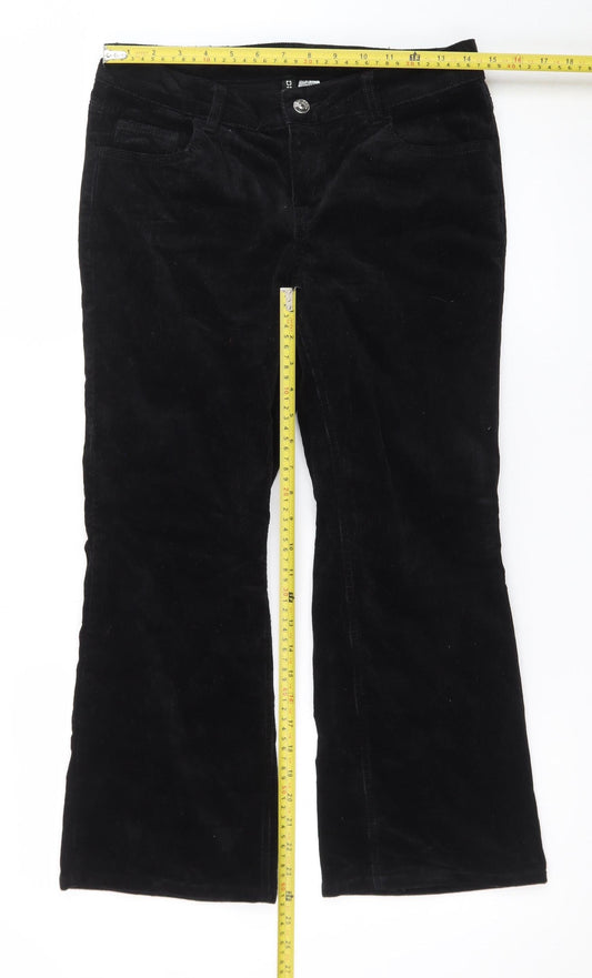 H&M Divided Women Black Corduroy Flared Trousers Size 8