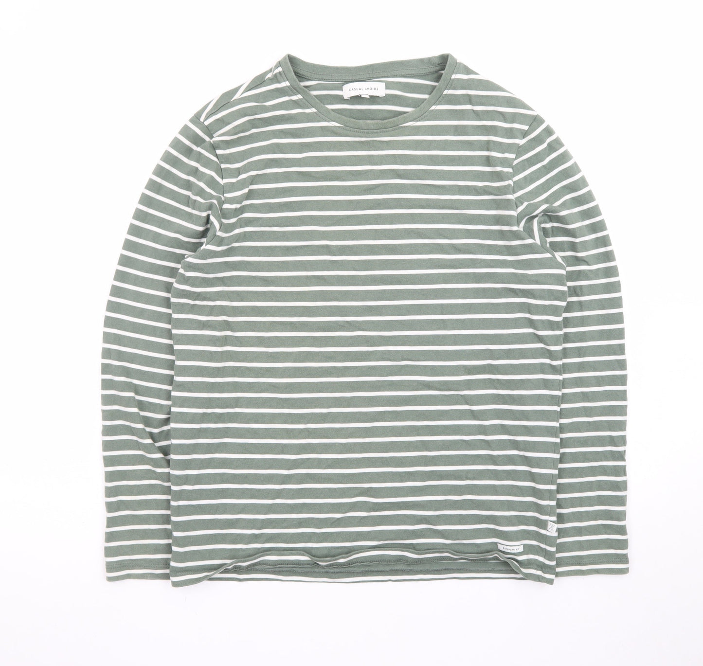 Casual Friday Women's Green Striped Long Sleeve Cotton T-Shirt M
