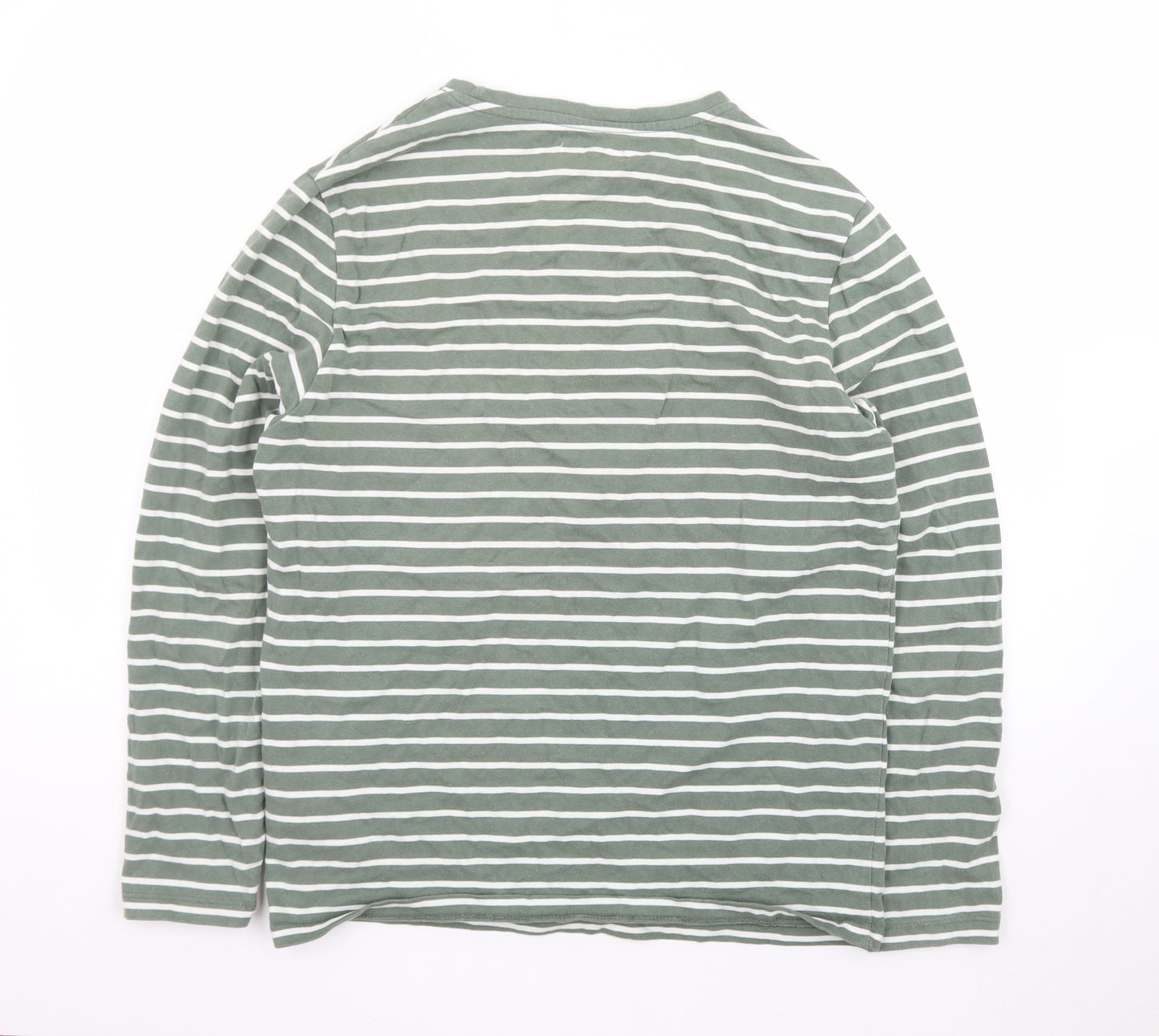 Casual Friday Women's Green Striped Long Sleeve Cotton T-Shirt M