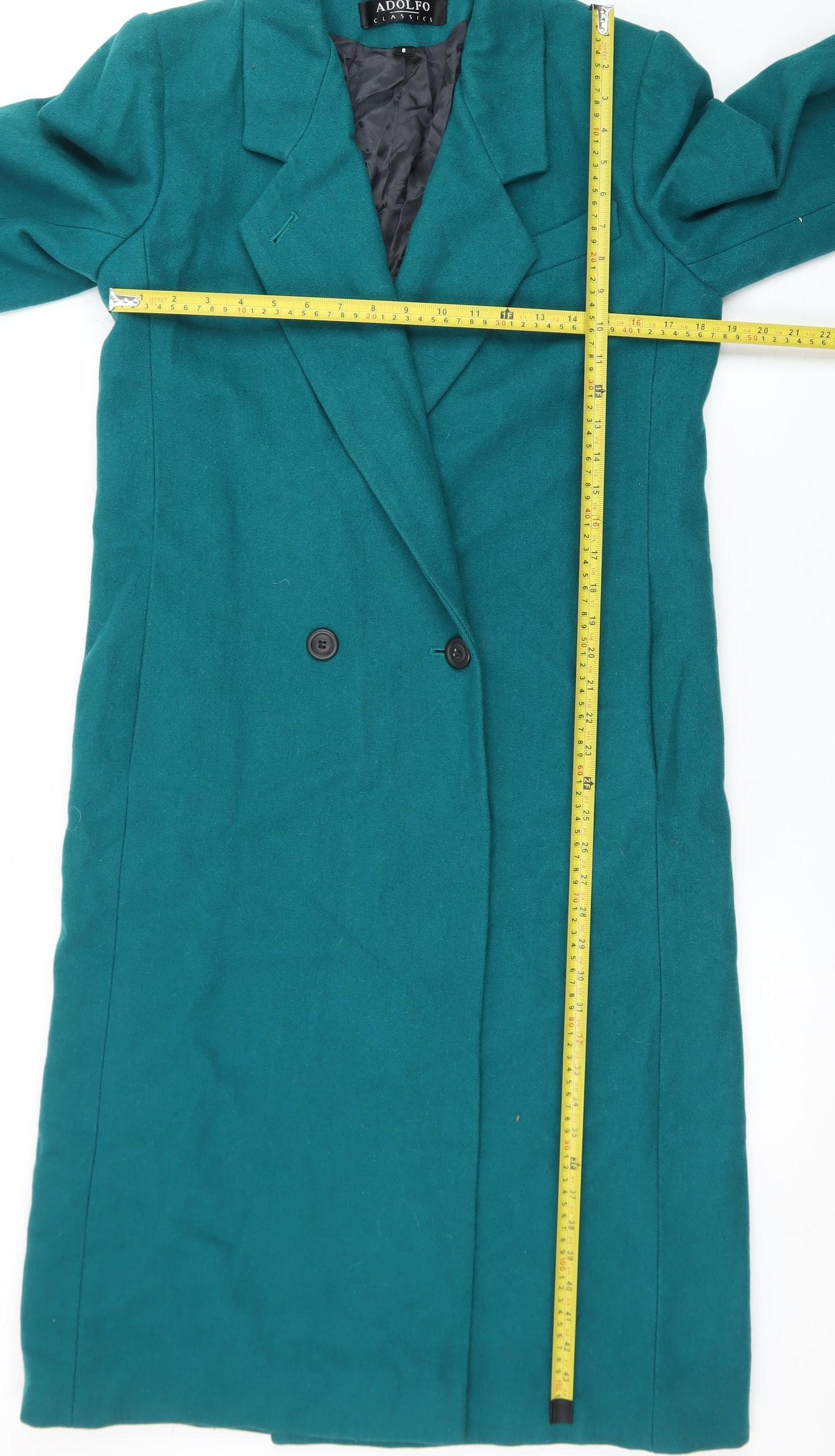 Adolfo Classics Women's Green Wool Long Overcoat Size 8