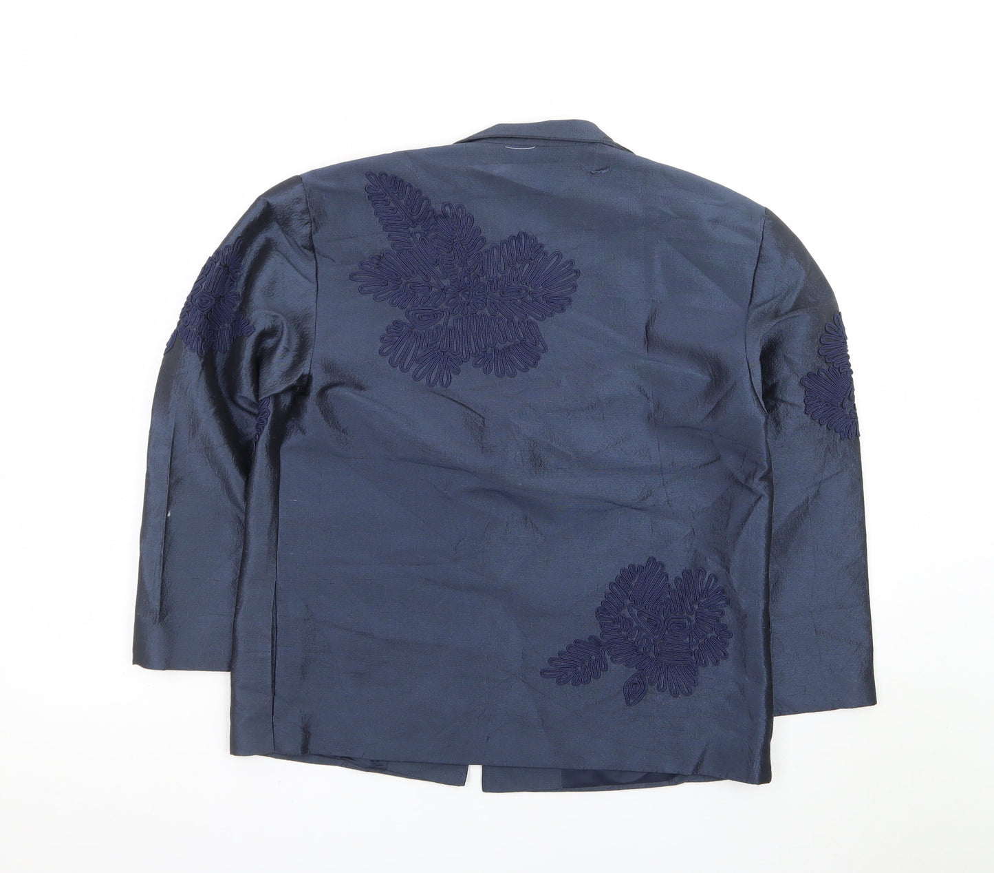 Linda Allard Ellen Tracy Blue Petite Silk Floral Blazer Women’s Size 8