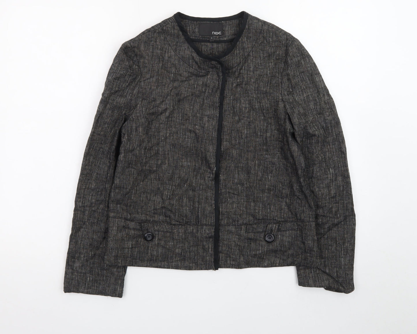 Next Women Black Linen Blend Cropped Jacket Size 8 Classic Style