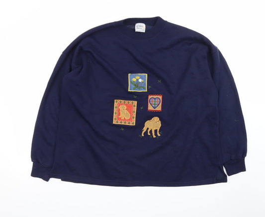 Acorn Leisure Women's Navy Blue Embroidered Pullover Sweatshirt L/XL
