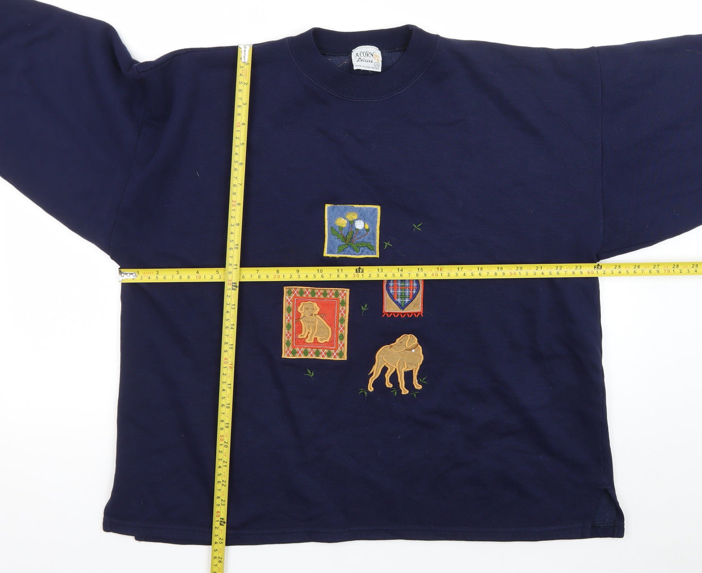 Acorn Leisure Women's Navy Blue Embroidered Pullover Sweatshirt L/XL