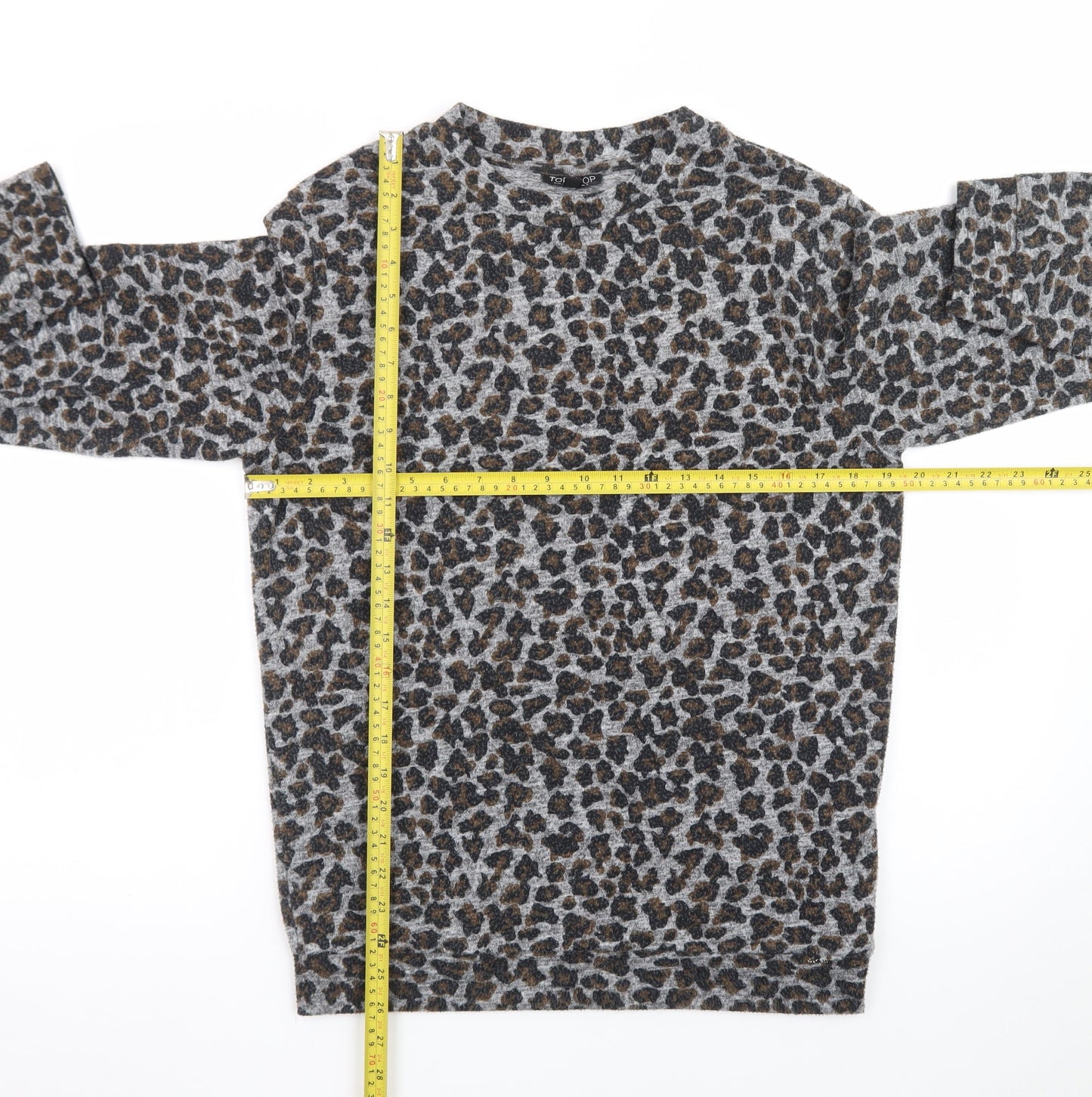 Topshop Women’s Grey Leopard Print Long Sleeve Jersey Top Size 8