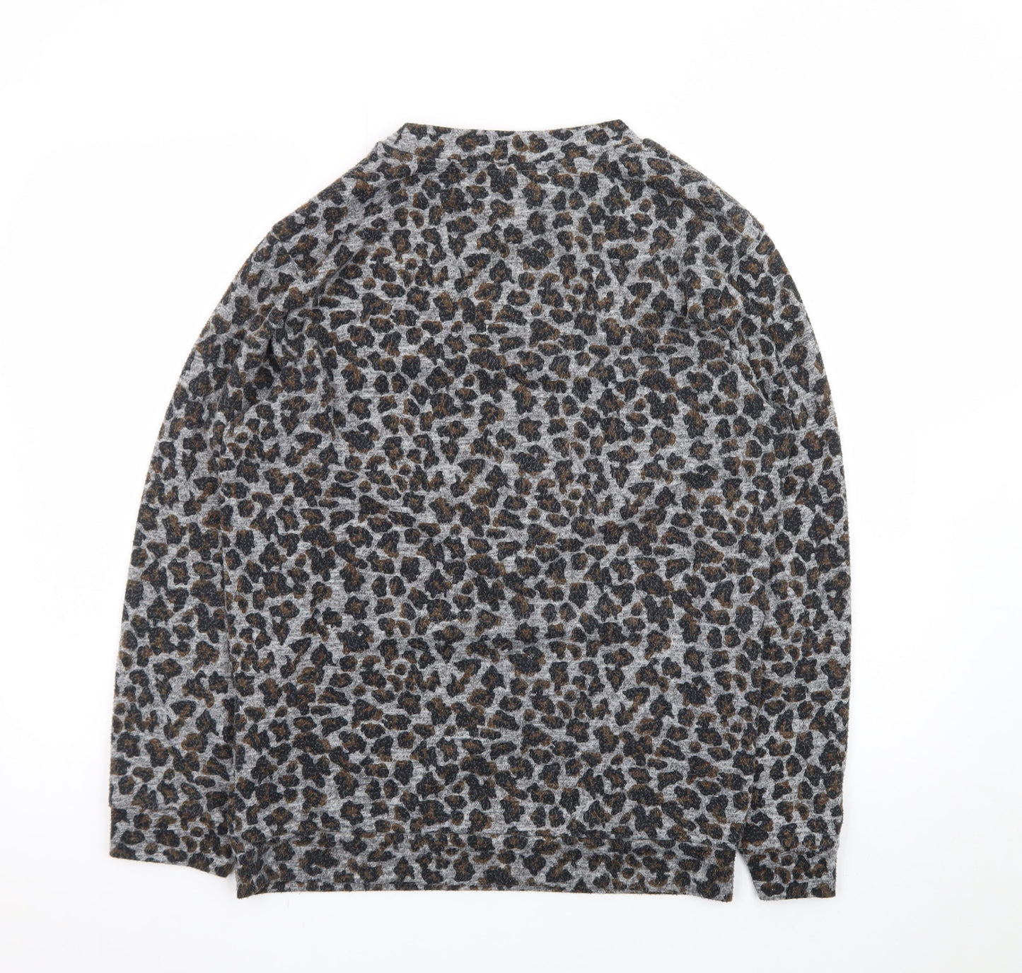 Topshop Women’s Grey Leopard Print Long Sleeve Jersey Top Size 8