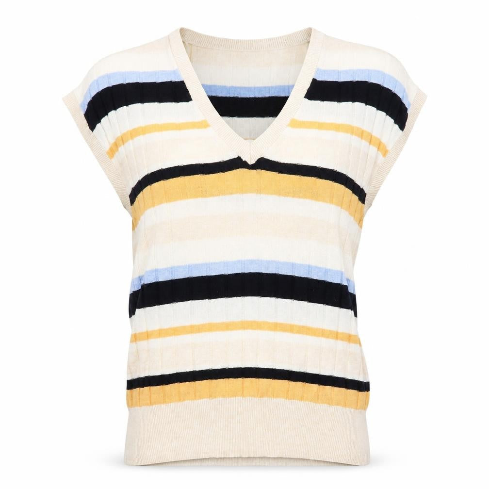 Marks & Spencer Women's Multicoloured V-Neck Striped Short Sleeve Jumper M