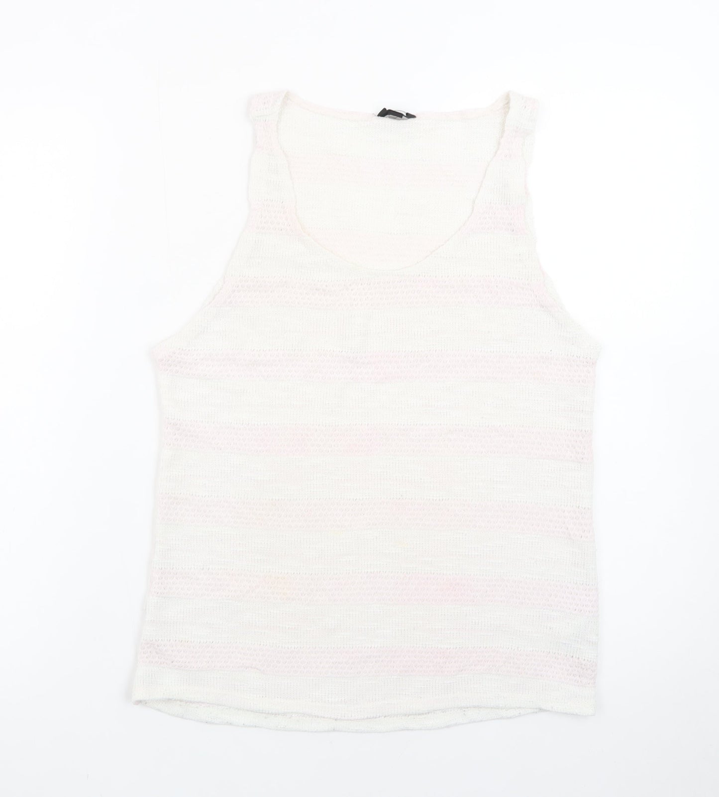 Topshop Women White Knit Tank Top Size 12 Sleeveless Summer Casual