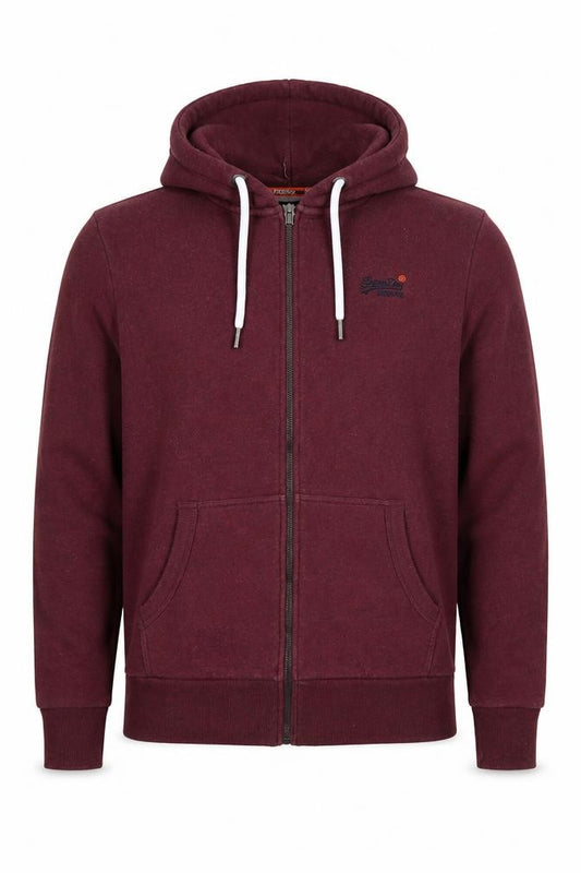 Superdry Men's Red Full Zip Hoodie M Regular Fit Fleece