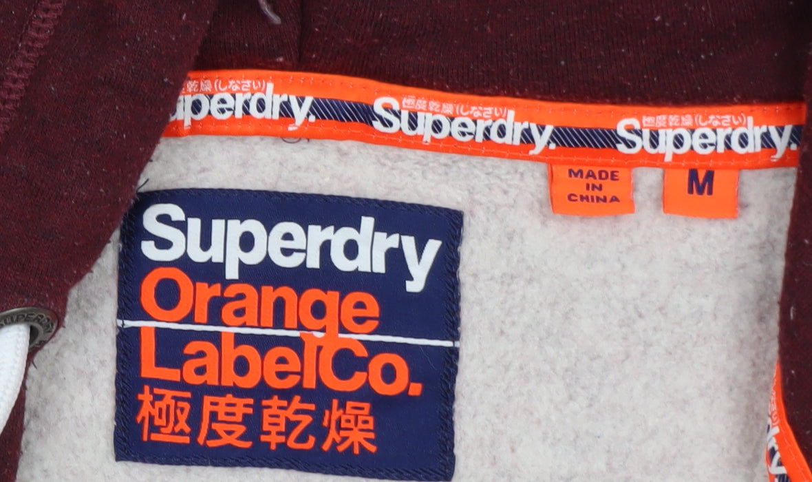 Superdry Men's Red Full Zip Hoodie M Regular Fit Fleece
