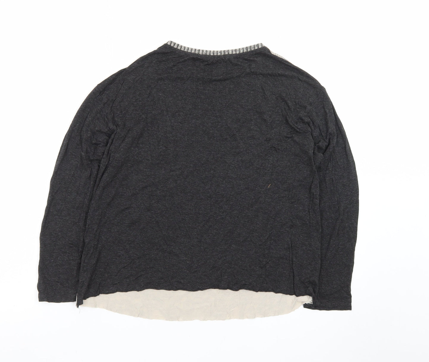 Zara Women Grey Lace Front Long Sleeve Jersey T-Shirt L