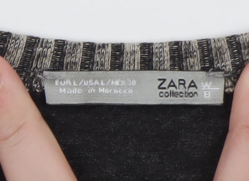 Zara Women Grey Lace Front Long Sleeve Jersey T-Shirt L