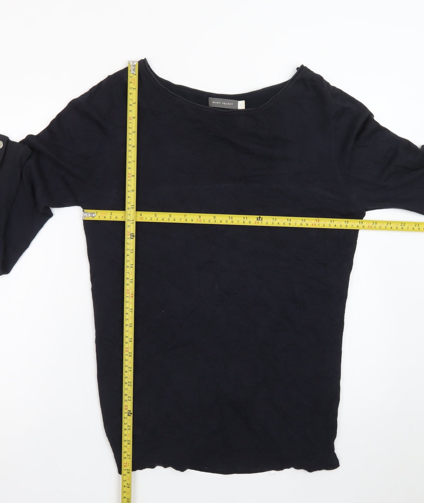 Mint Velvet Women's Black Size 12 Long Sleeve Boat Neck Zip Back Jumper