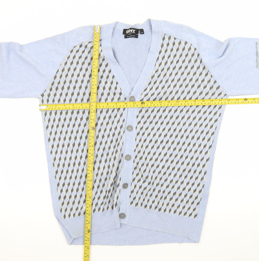 DKNY Men's Blue Geometric Classic Fit Cardigan M