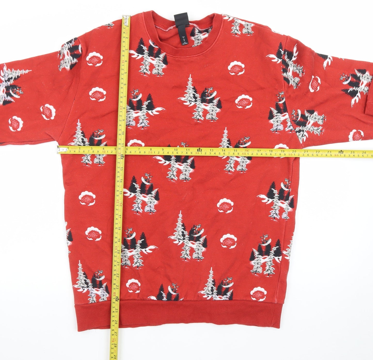 H&M Women Red Christmas Graphic Long Sleeve Cotton Jumper M