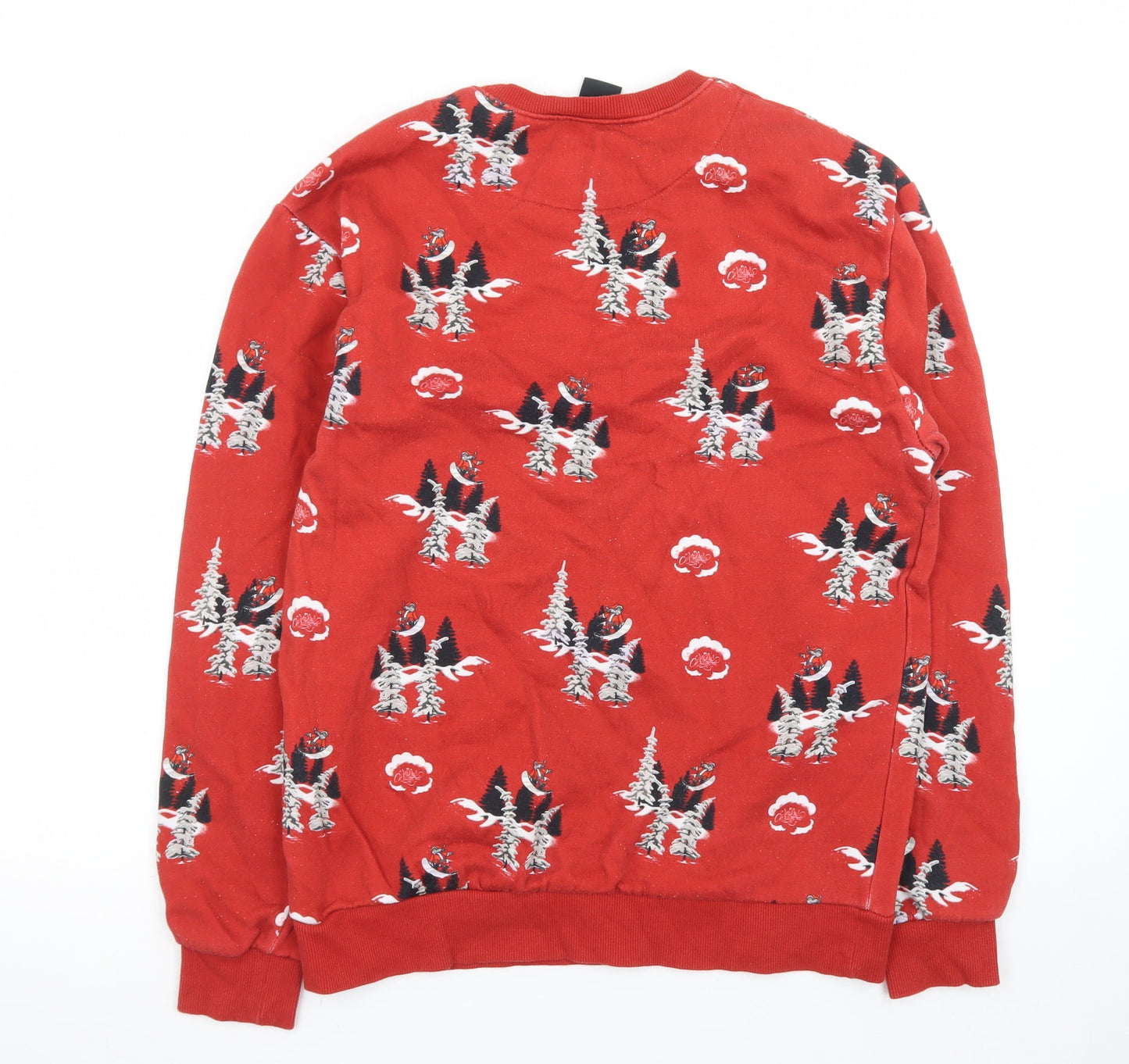 H&M Women Red Christmas Graphic Long Sleeve Cotton Jumper M