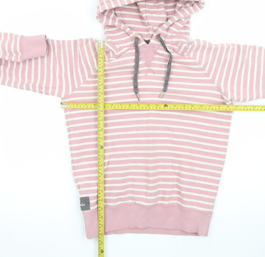 Joules Women's Pink White Striped Pullover Hoodie Size 10