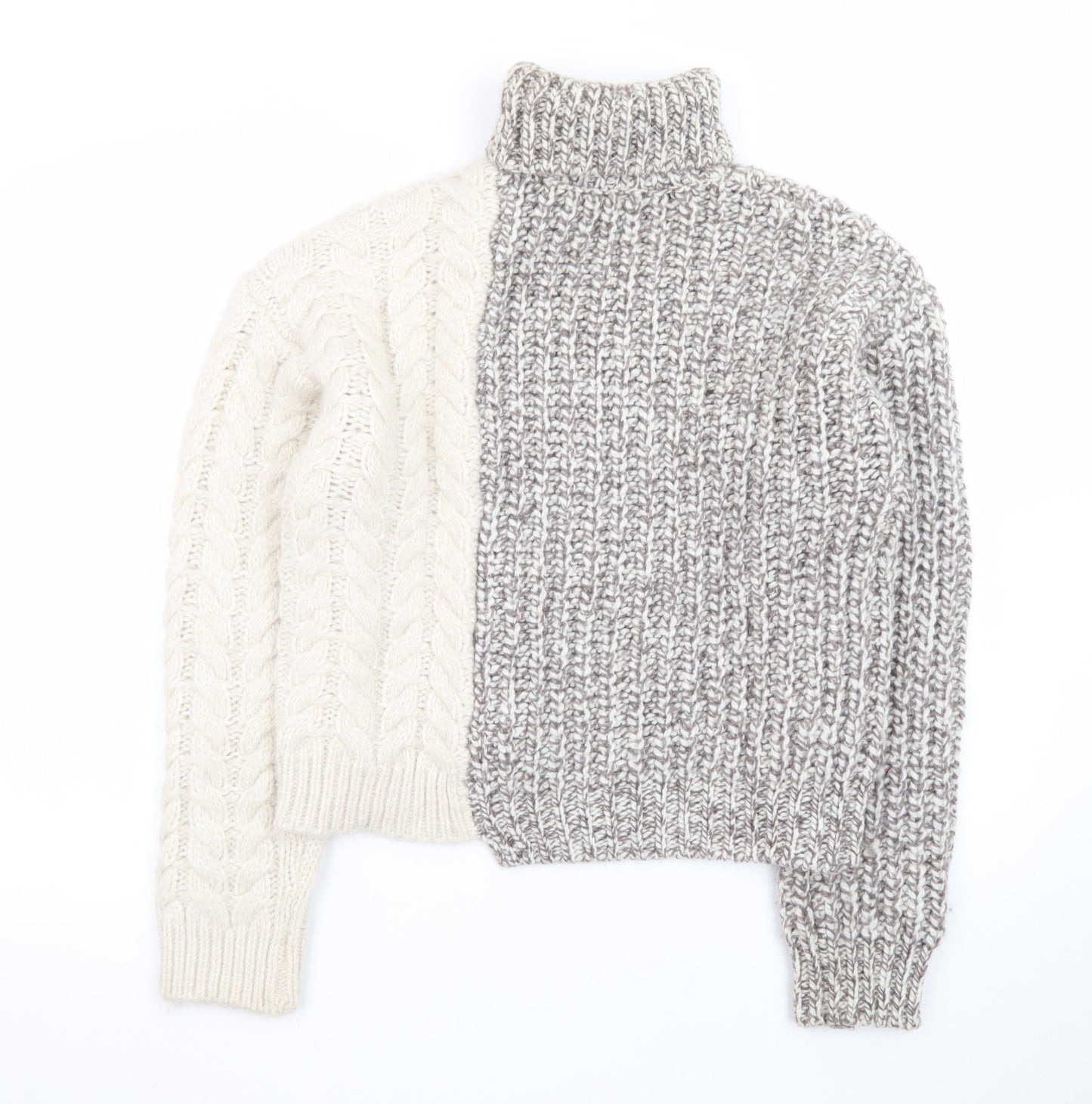 ZARA Girls Grey & Ivory Roll Neck Pullover Jumper Size 13-14 Years Wool Blend