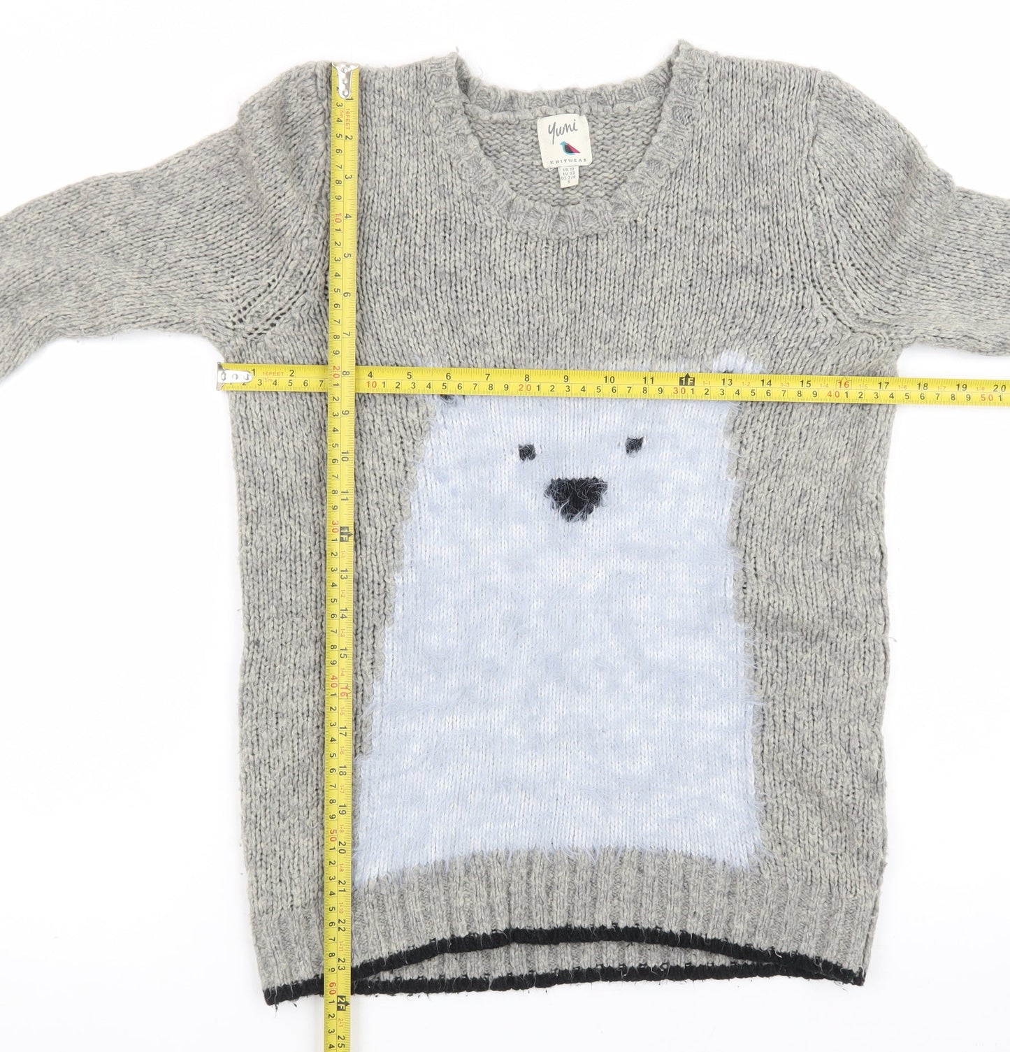 Yumi Women’s Grey Polar Bear Knit Long Sleeve Pullover Jumper Size 10