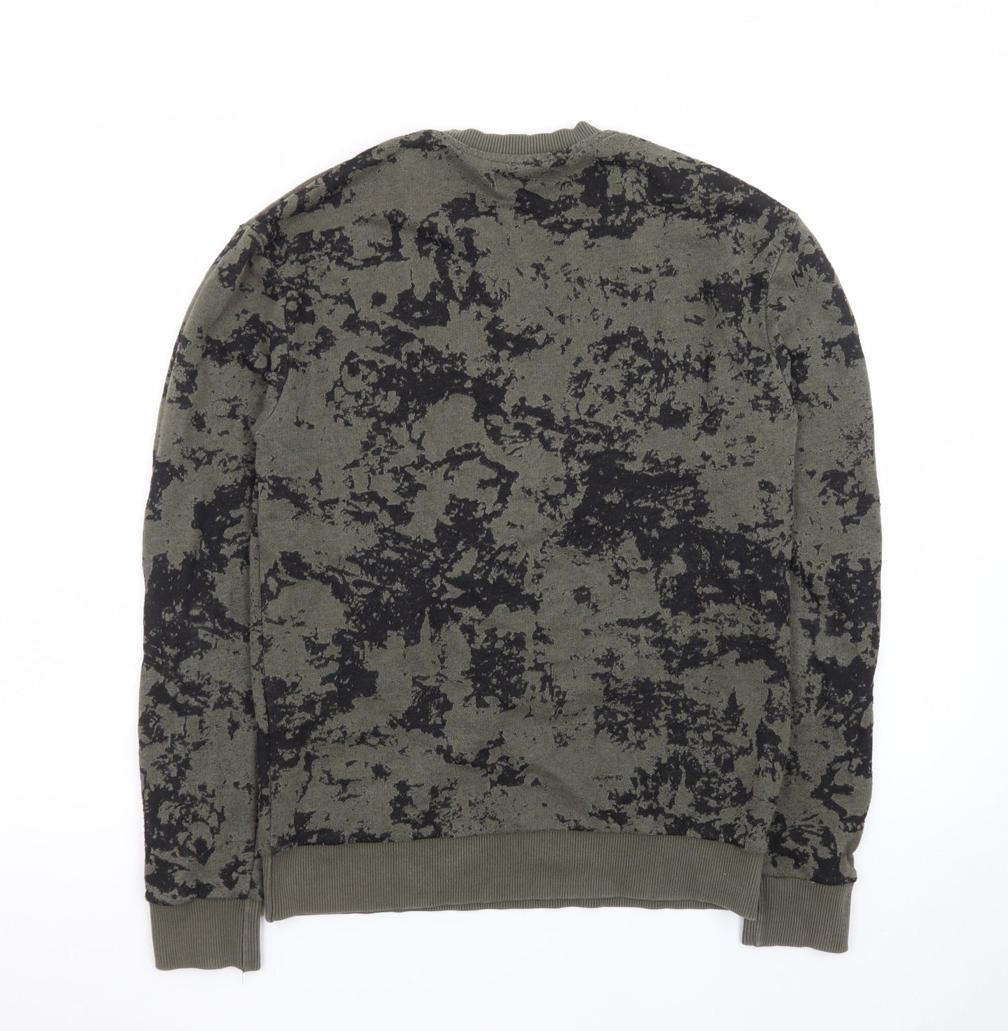 Zara Man Green Camouflage Crew Neck Pullover Sweatshirt Size S