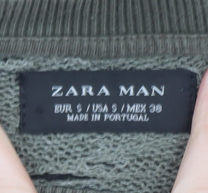 Zara Man Green Camouflage Crew Neck Pullover Sweatshirt Size S