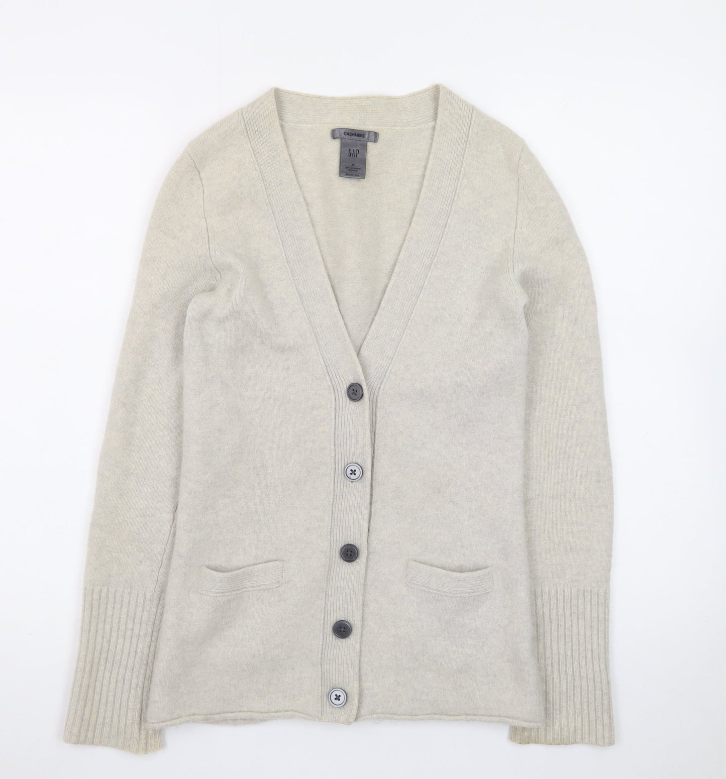 GAP Women Beige Cashmere Long Sleeve V-Neck Cardigan M