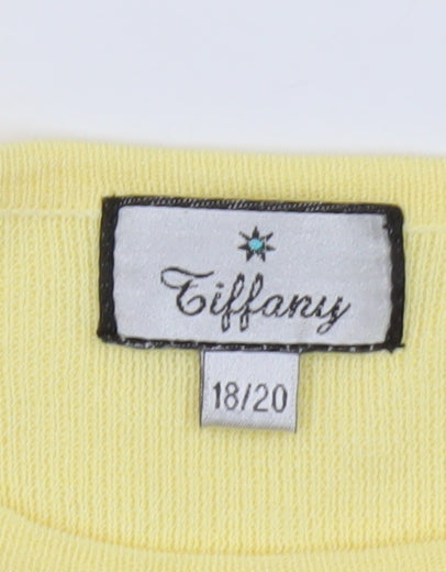 Tiffany Womens Yellow Floral Embroidered Knit T-Shirt Size 18/20