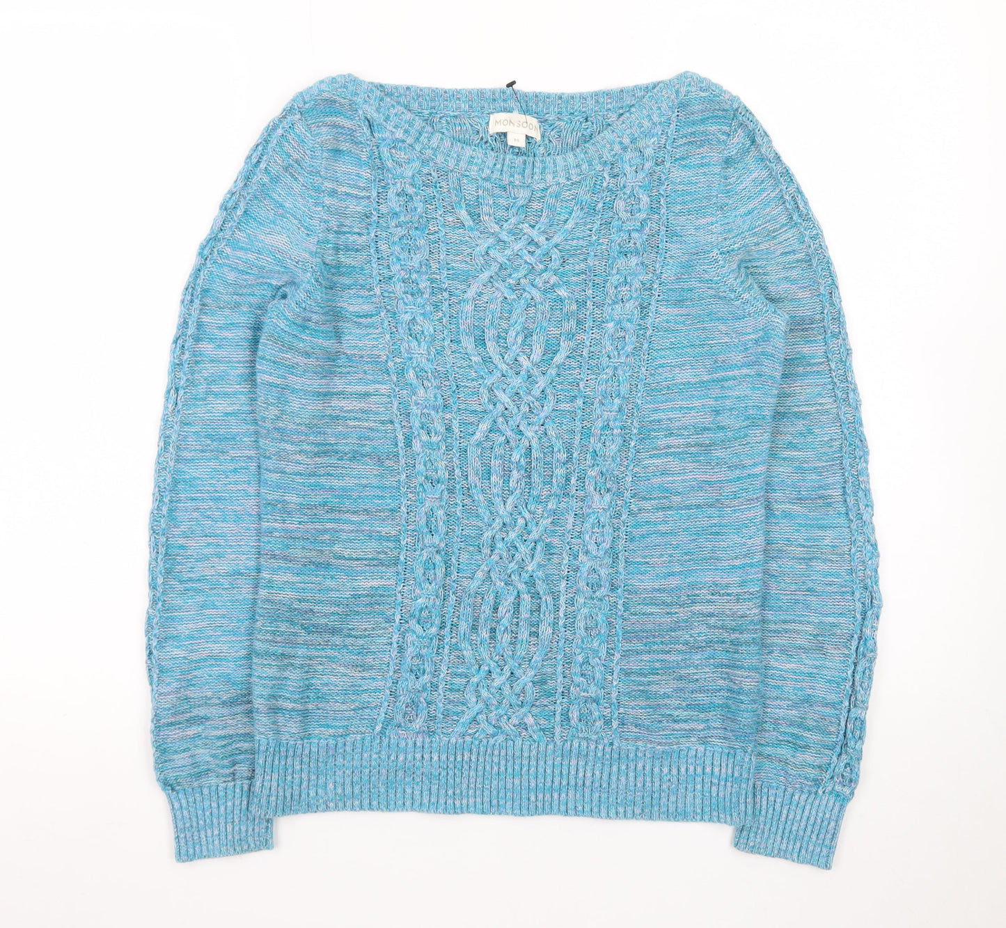 Monsoon Women’s Blue Cable-Knit Cotton Blend Jumper M