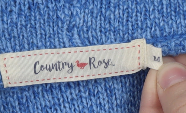 Country Rose Women Blue Cable Knit Cowl Neck Pullover Jumper M