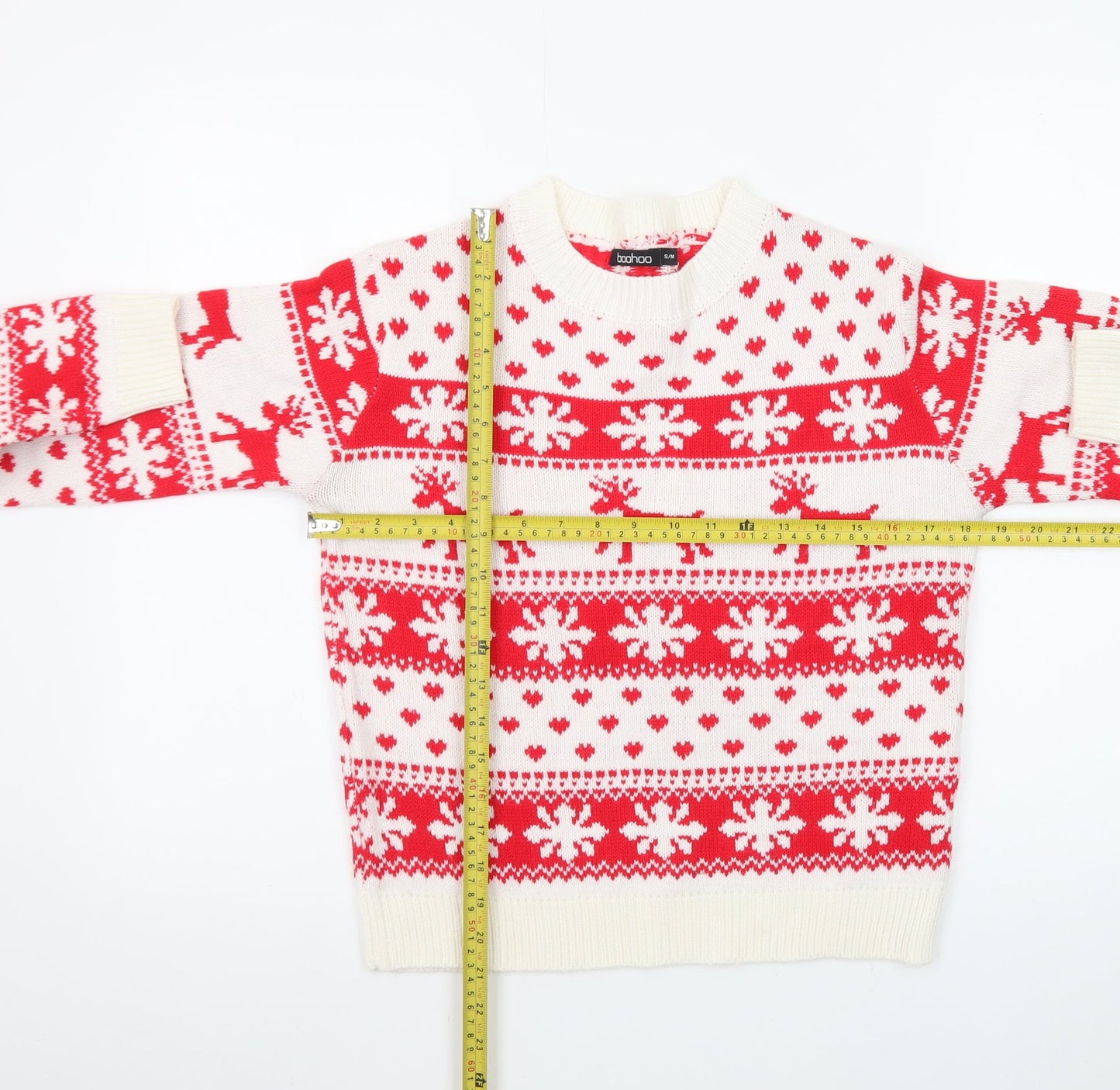 Boohoo Women’s Red Christmas Reindeer Fair Isle Knit Jumper S
