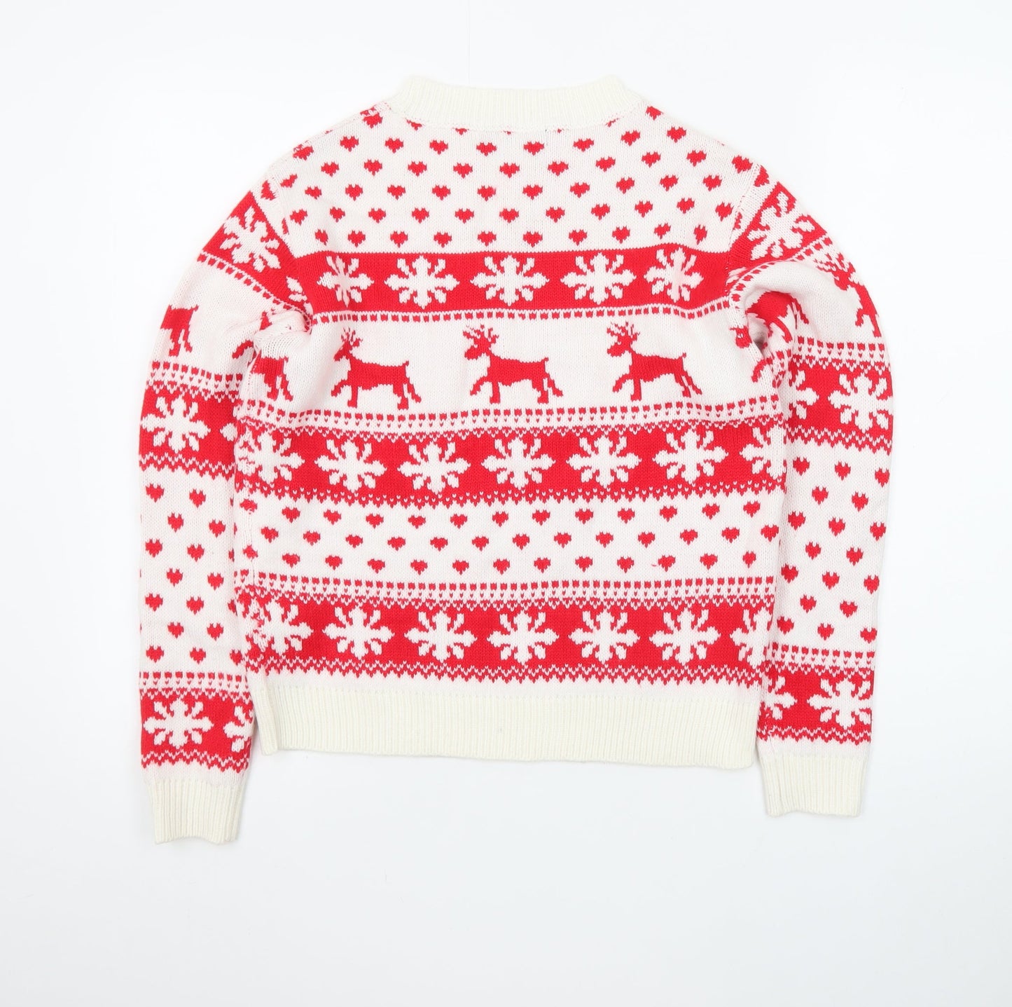 Boohoo Women’s Red Christmas Reindeer Fair Isle Knit Jumper S