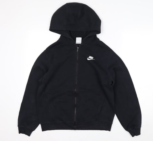 Nike Boys Black Full Zip Hoodie XL 158-170cm Cotton Blend Lined Casual