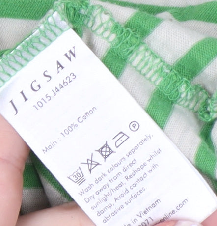 Jigsaw Women Green White Striped Long Sleeve Cotton T-Shirt XL