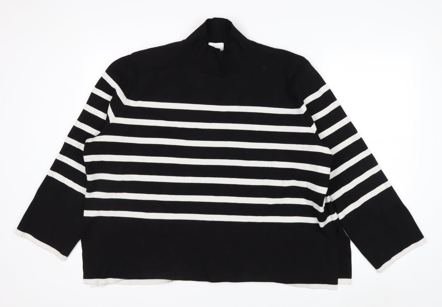 H&M Women’s Black White Striped Mock Neck Long Sleeve Jumper Size 18