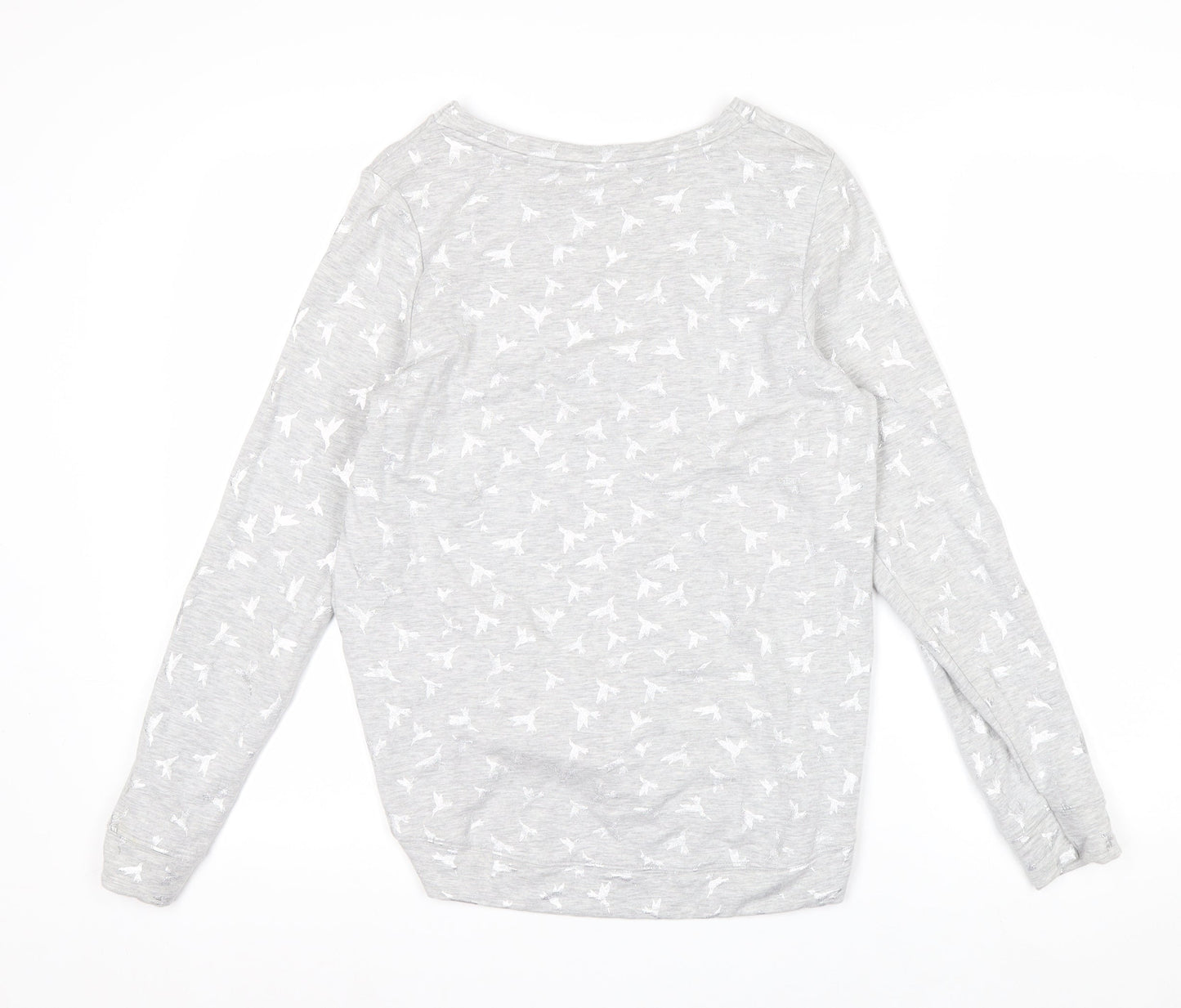 Oasis Women Grey Bird Print Pullover Sweatshirt Size S