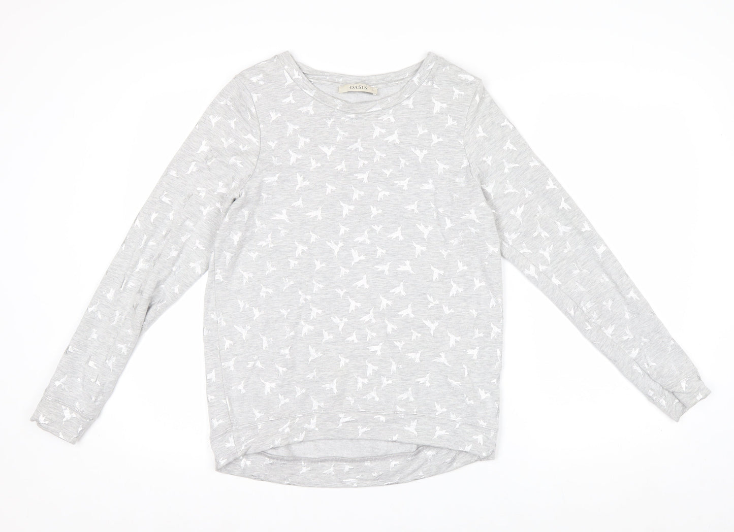 Oasis Women Grey Bird Print Pullover Sweatshirt Size S