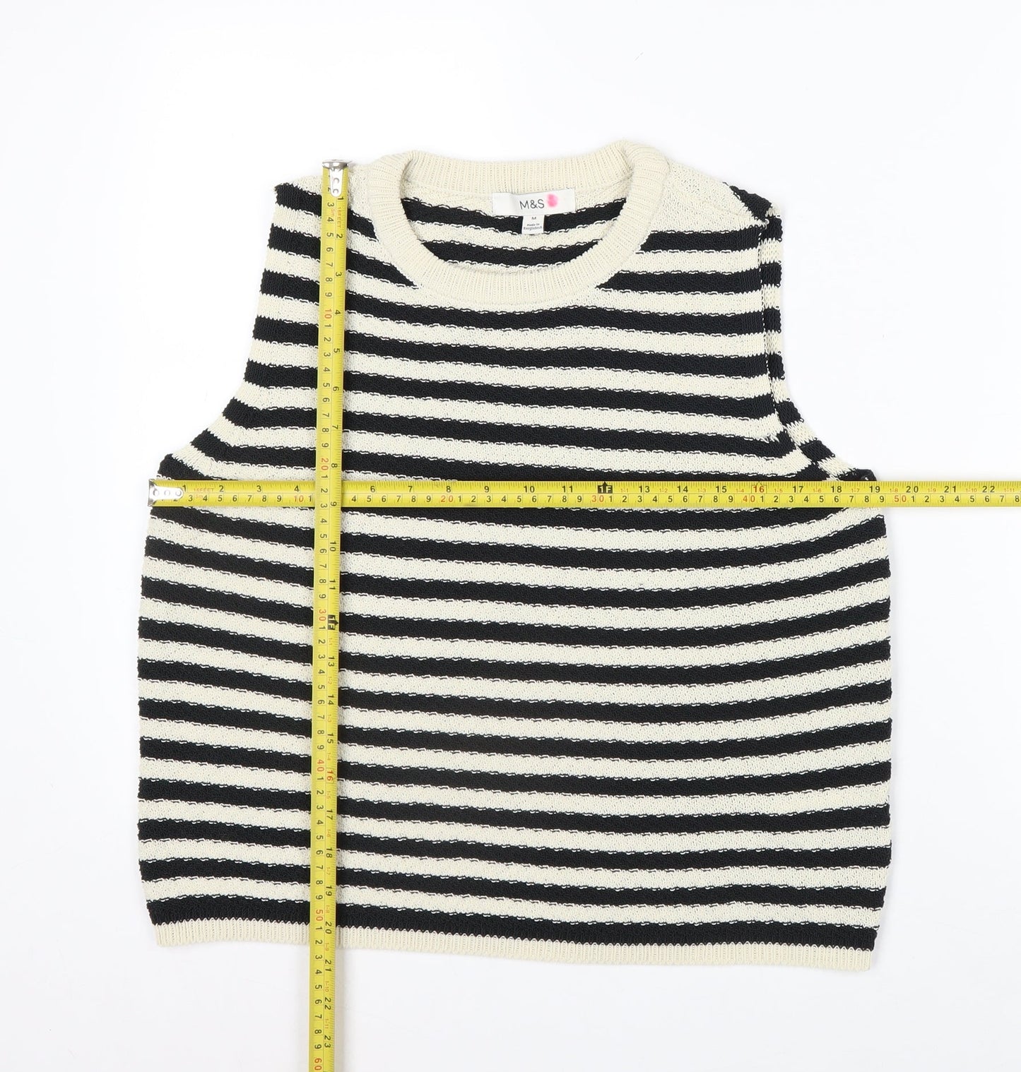 Marks and Spencer Women’s Black Stripe Knit Sleeveless Tank Top M