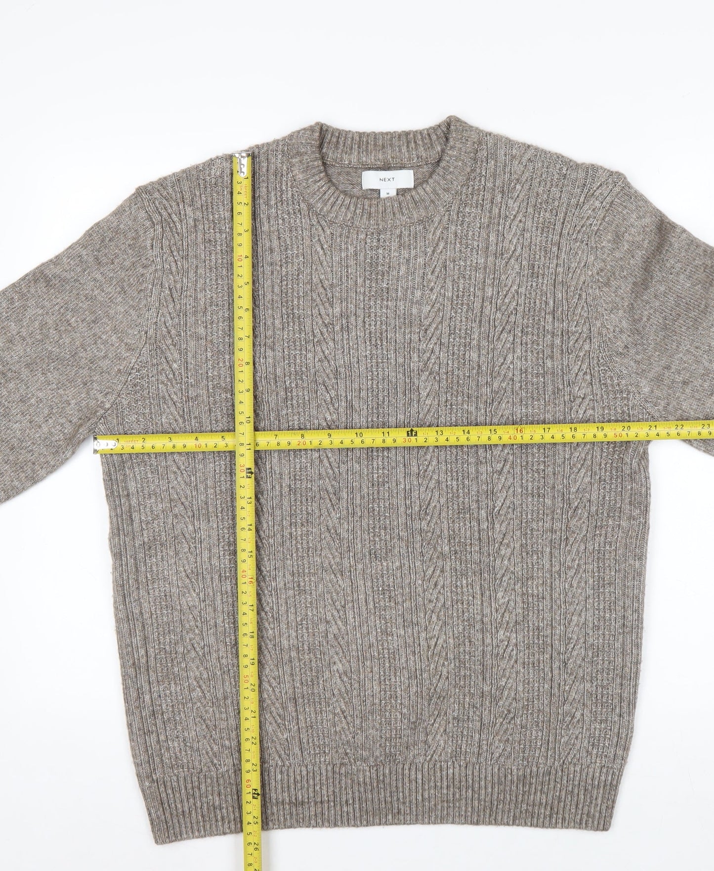 NEXT Men's Beige Cable-Knit Wool Blend Crew Neck Jumper M