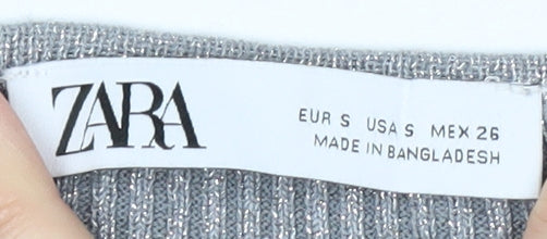 ZARA Women Grey Ribbed Knit Cropped Tank Top Size S