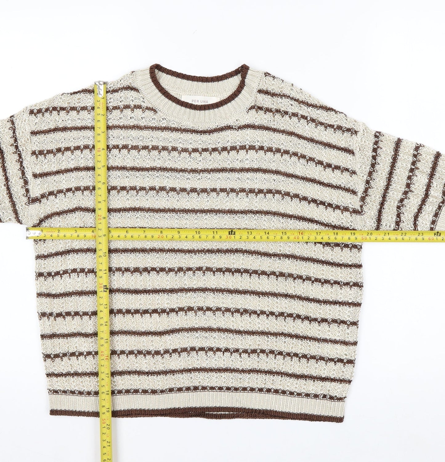 Marks and Spencer Per Una Women Beige Brown Striped Knit Jumper M