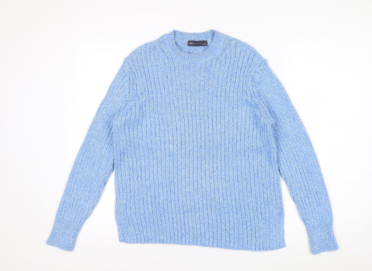 Marks and Spencer Women’s Blue Cotton Crew Neck Chunky Knit Jumper Size 14