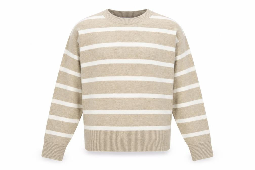 Marks & Spencer Men's Beige Striped Crew Neck Jumper Size M