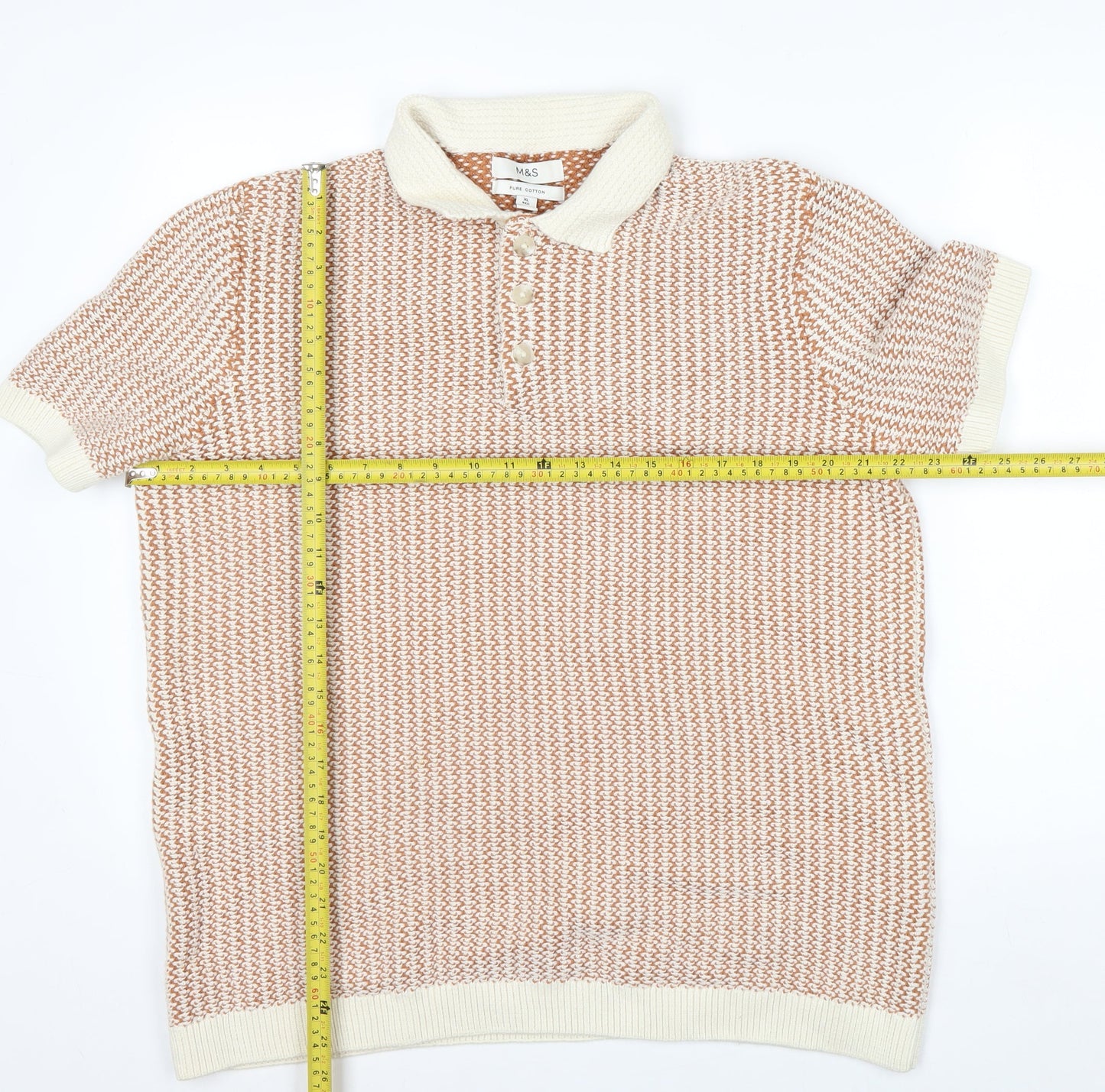 Marks and Spencer Men’s Beige Cotton Knit Polo Shirt XL Regular Fit