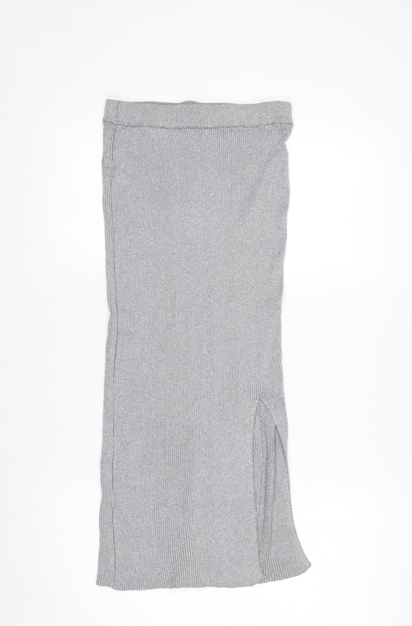 Zara Women’s Grey Knit Metallic Midi Pencil Skirt Size S