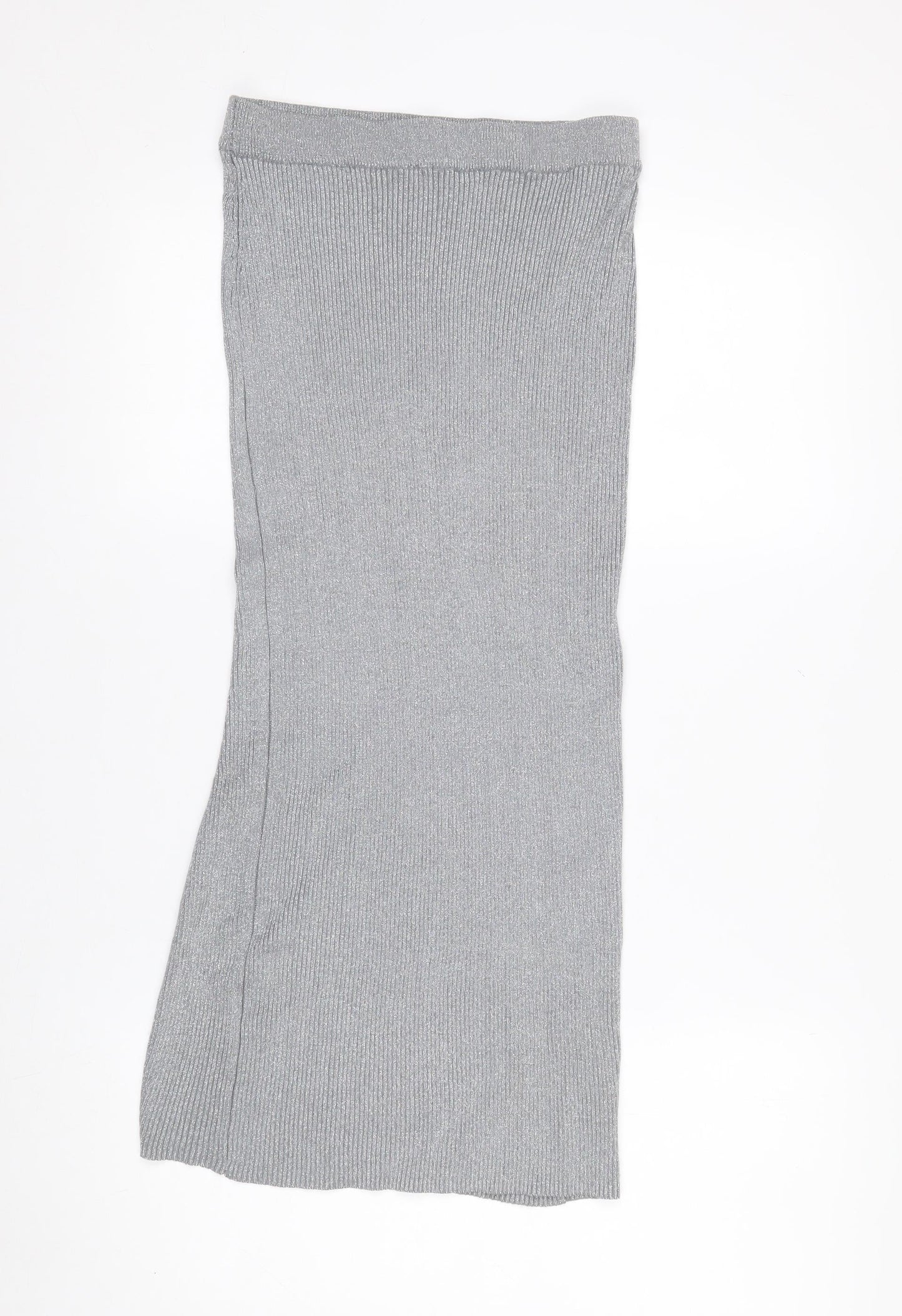 Zara Women’s Grey Knit Metallic Midi Pencil Skirt Size S
