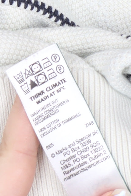 Marks and Spencer Men's White Striped Cotton Crew Neck Jumper XL