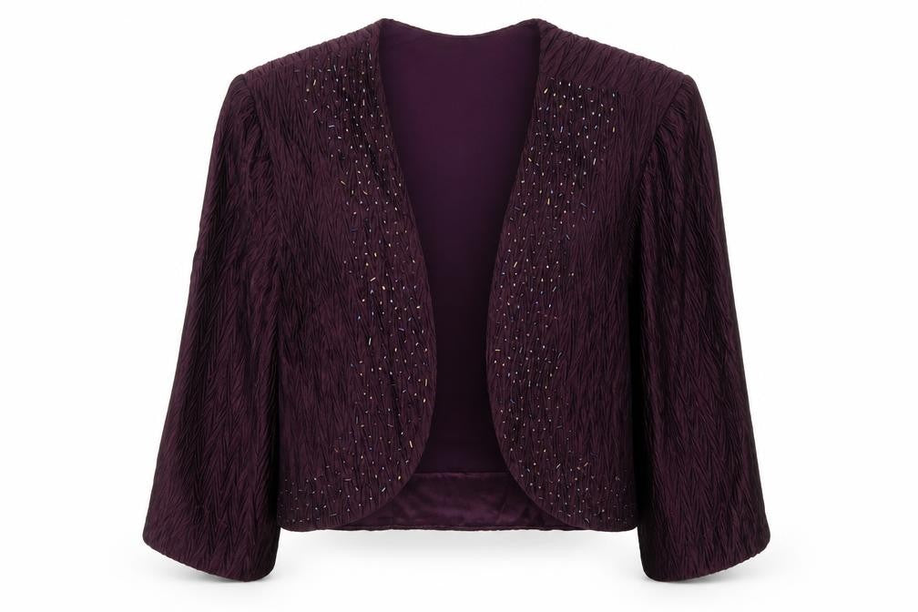 Laura Petites Purple Crinkle Woven Beaded Petite Blazer Women’s Size 14