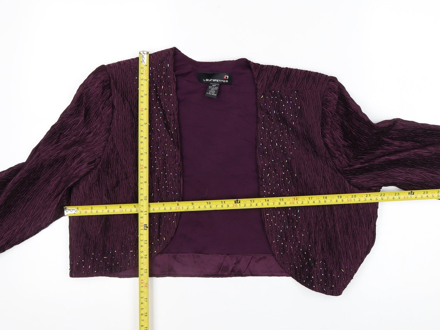 Laura Petites Purple Crinkle Woven Beaded Petite Blazer Women’s Size 14